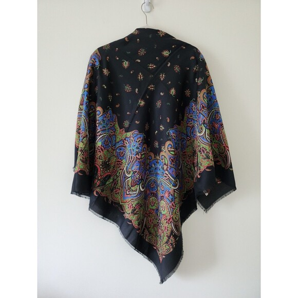 New Marco Corsari Square Scarf 44"x44" Black Green Blue Pink Fringe - Picture 3 of 4